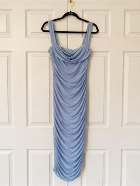 Light Blue Ruched Sheath Dress - Elegant Draped Design